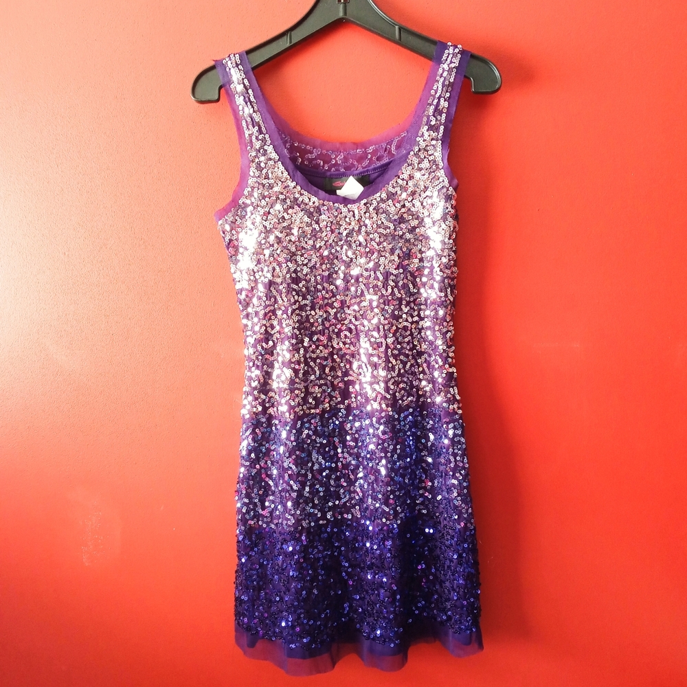 Seductions Purple Sequence Dress Sz Large